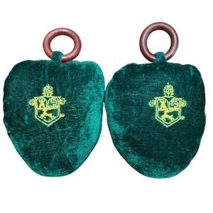 Vintage Emerald Green Velvet Shoe Trees Pair Wooden Ring SEA ISLAND RESORT